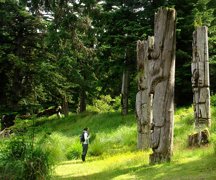 Mortuary poles at Haida Heritage Site